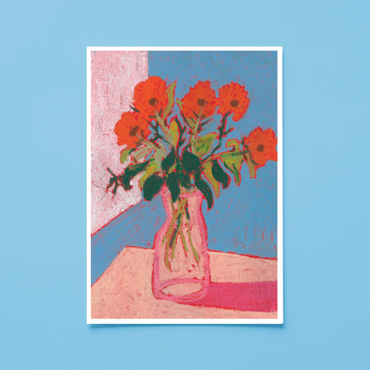 Poppy Flower Vase Oil Pastel Illustration Print